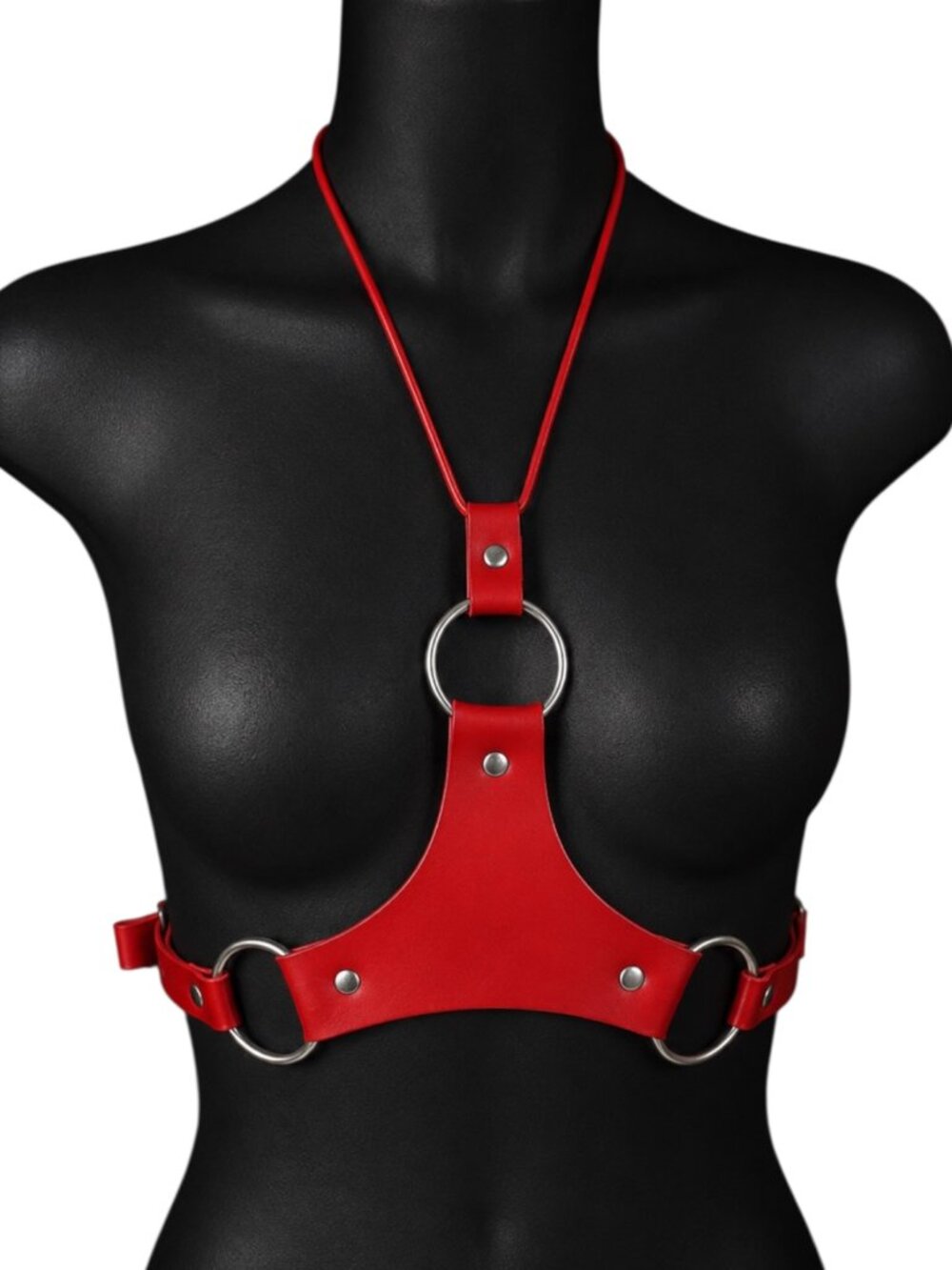 Women Red Punk Style Inverted Y-Shaped PU Leather Chest Harness